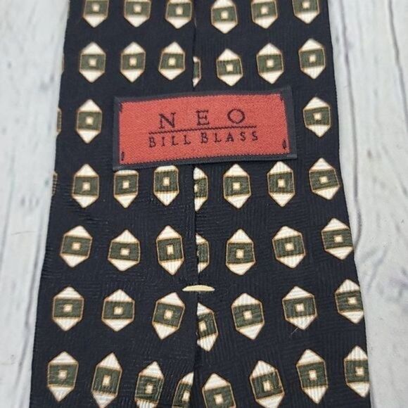 Vintage Neo Bill Blass Black Geometric Silk Tie - Picture 2 of 10